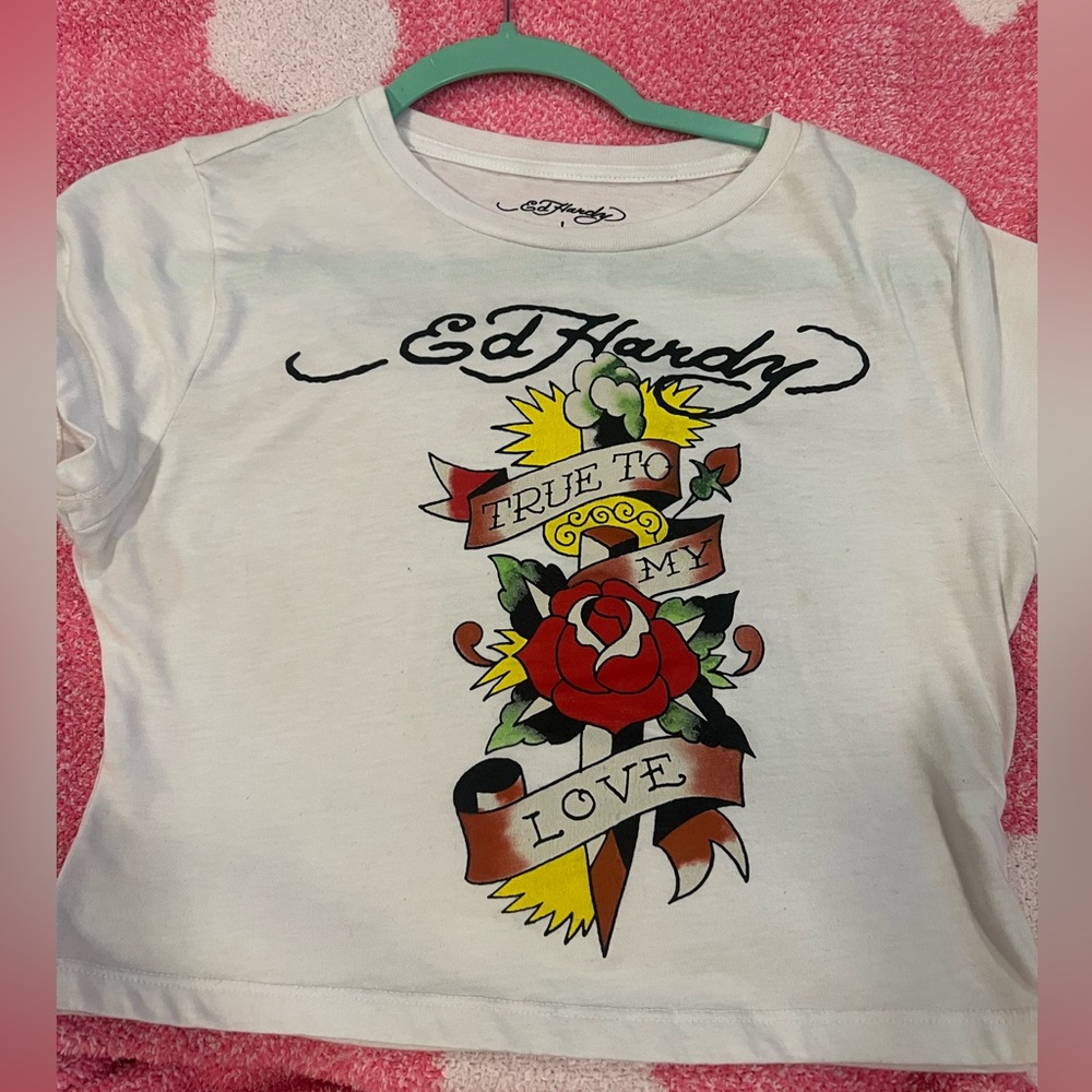 Ed Hardy White baby Tee with Colorful Tattoo Design - Picture 1 of 5